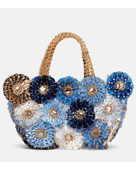 Rabanne Blue Flower 1969 Small Embellished Tote Bag
