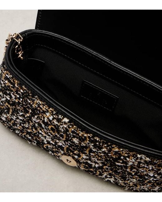 Gucci Black Gg Marmont Mini Tweed Shoulder Bag