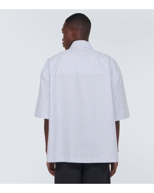 Bottega Veneta White Checked Cotton And Linen Bowling Shirt for men