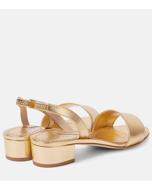 Manolo Blahnik Natural Slingback-Sandalen Patopia 30 Aus Metallic-Leder