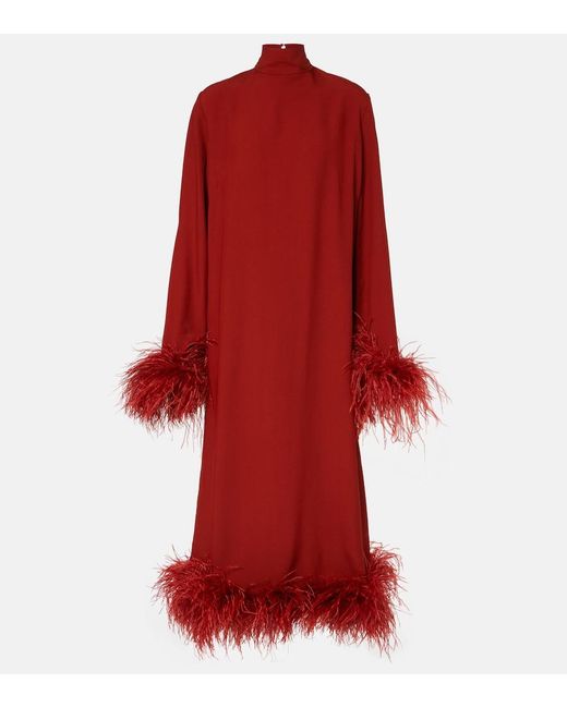Taller Marmo Red Gina Feather-Trimmed Midi Dress