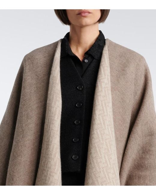 Fendi Brown Reversible Wool And Cashmere Poncho