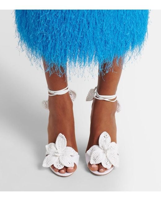 Aquazzura White Calypso Leather-Trimmed Raffia Sandals