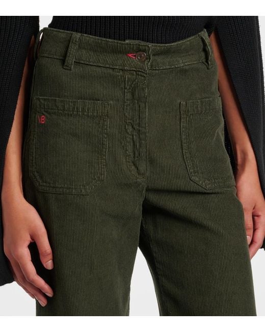 Victoria Beckham Green Alina Mid-Rise Cotton Corduroy Flared Pants