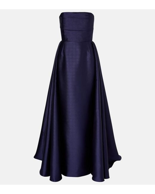 Solace London Blue Strapless Satin Gown