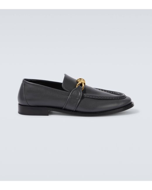 Bottega Veneta Black Leather Almond-Toe Knot Loafers for men