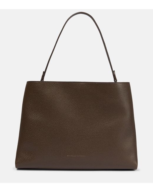 Brunello Cucinelli Brown Medium Embellished Leather Tote Bag