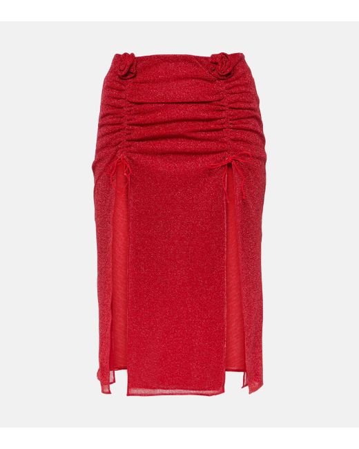 Oseree Red Lumiere Rose Midi Skirt
