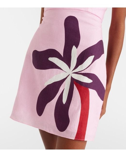 Cala De La Cruz Pink Roma Floral Linen Minidress