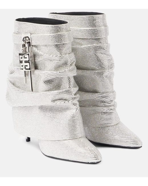 Givenchy Gray Shark Lock Embellished Satin Ankle Boots