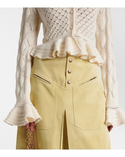 Chloé Natural Ruffled Cotton, Wool, And Silk Cardigan