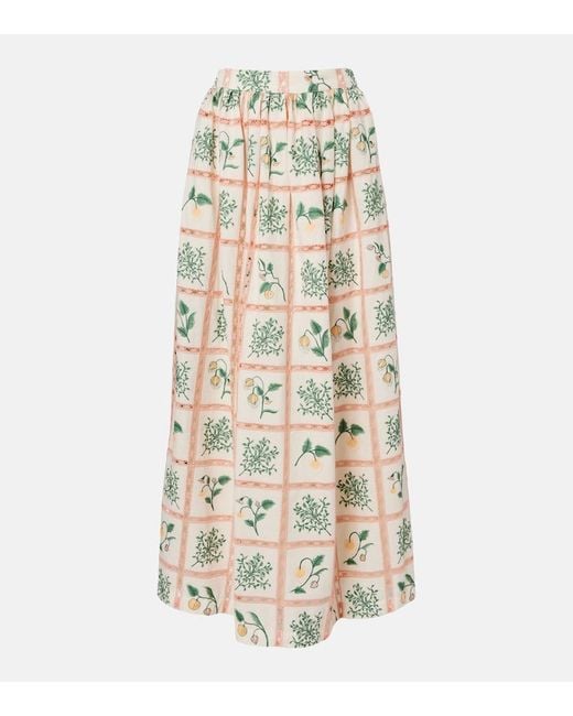 Agua Bendita Metallic Tangelo Floral Cotton Maxi Skirt