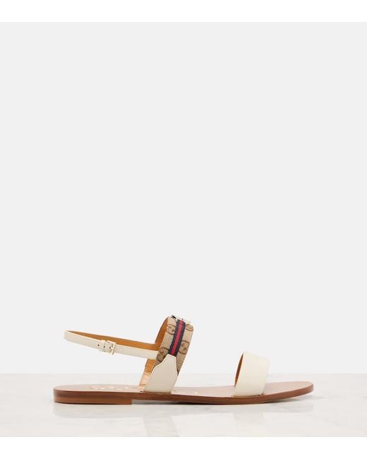 Gucci Brown Interlocking G Canvas And Leather Sandals