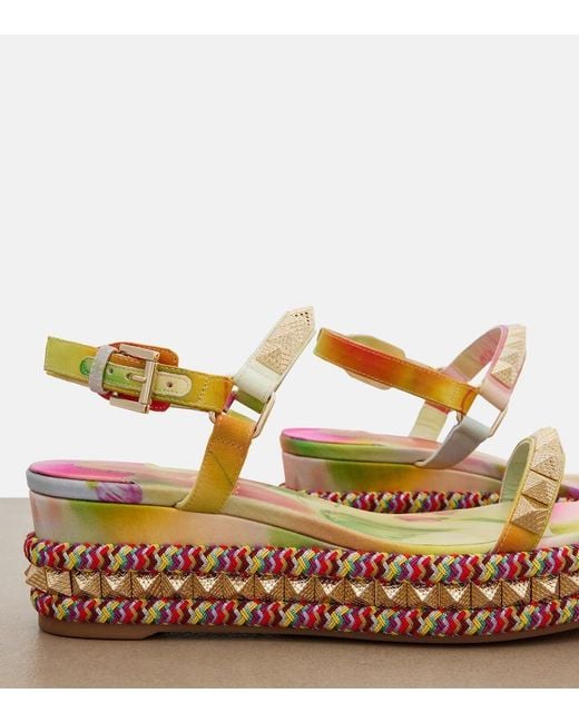Christian Louboutin Metallic Pyraclou Floral Studded Espadrille Wedges