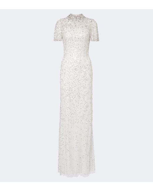 Jenny Packham White Orchid Embellished Gown