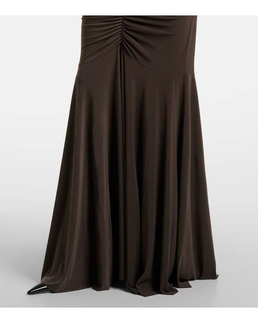Norma Kamali Brown Strapless Ruched Jersey Gown