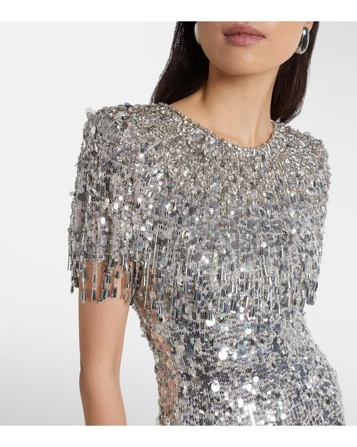 Jenny Packham Gray Eugenie Sequined Gown
