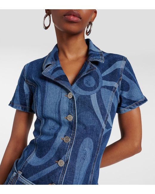 Emilio Pucci Blue Marmo Belted Denim Jumpsuit