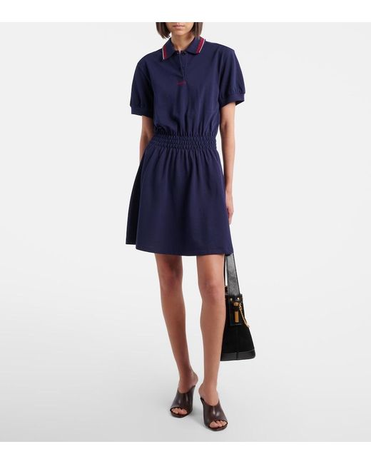 Versace Blue Greca Cotton Pique Polo Dress