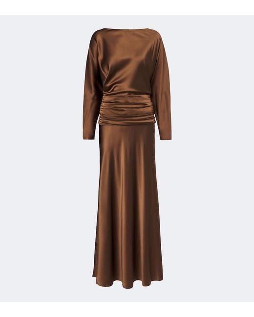 Staud Brown Freda Silk-Blend Satin Gown