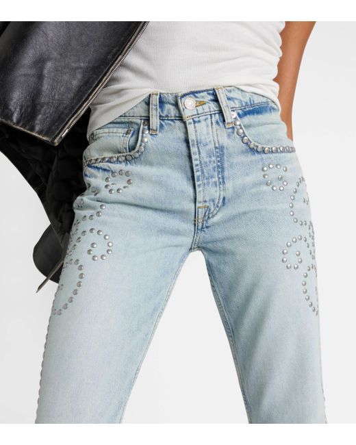 7 For All Mankind Blue Trucker Studded Straight Jeans