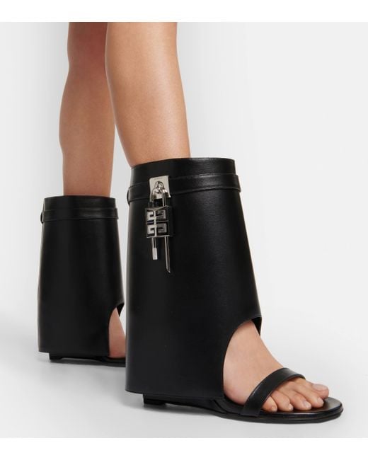 Givenchy Black Shark Lock Leather Sandals