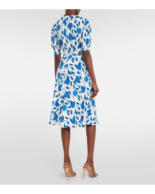 Diane von Furstenberg Blue Jemma Printed Crepe Midi Dress