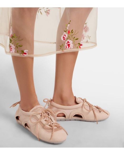 Simone Rocha Pink Cutout Suede-Trimmed Satin Sneakers