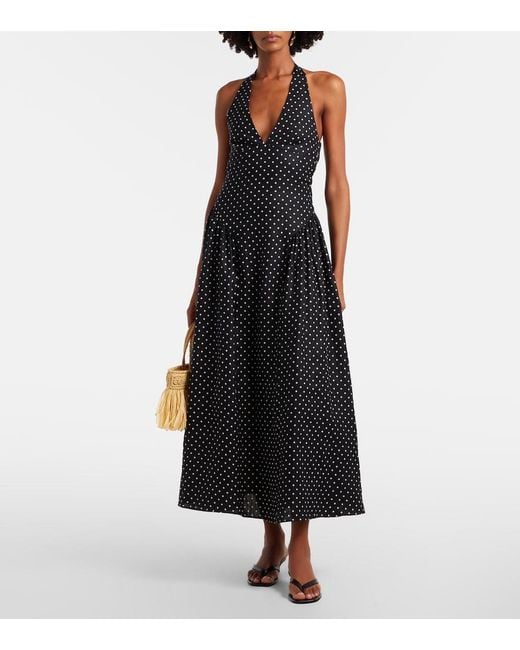 Faithfull The Brand Black La Cala Polka-Dot Halterneck Linen Midi Dress