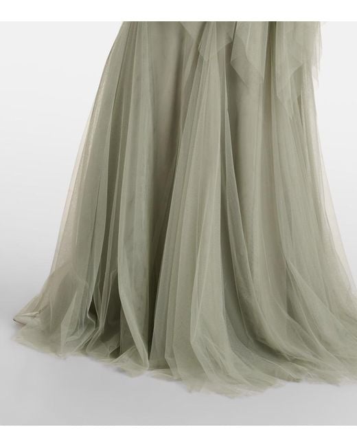Costarellos Green Embellished Tulle Corset Gown