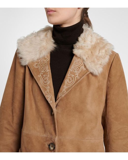 Rixo Brown Cienna Embroidered Suede Coat