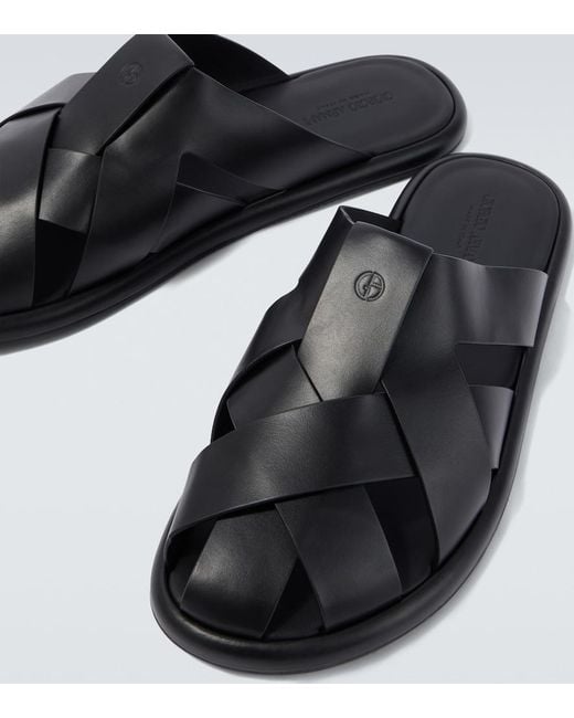 Giorgio Armani Black Leather Sandals for men