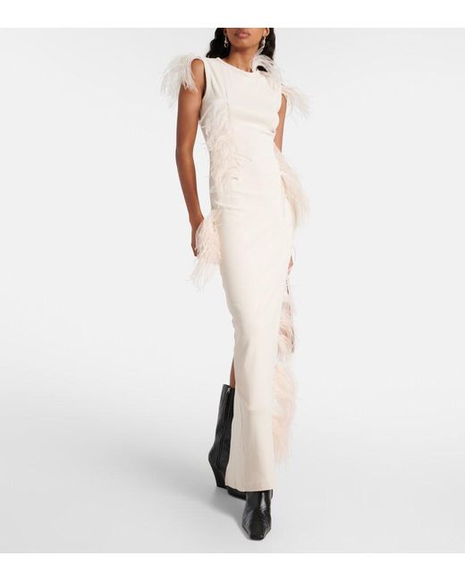 Acne White Essica Feather-Trimmed Cotton-Blend Maxi Dress