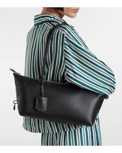 Max Mara Black Holdall Small Leather Tote Bag