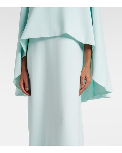 Costarellos Blue Elin Embellished Caped Crepe Gown