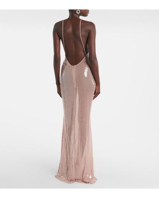 The New Arrivals Ilkyaz Ozel Pink Claudie Sequined Sheer Gown