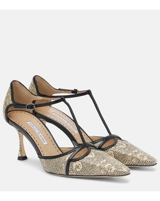 Manolo Blahnik Metallic Gish Lizard-Print Leather Pumps