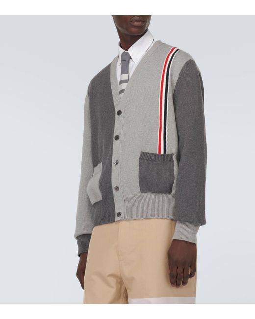 Thom Browne Gray Rwb Stripe Colorblocked Cotton Cardigan for men