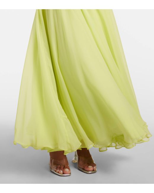 Robe longue Aziza en soie Costarellos en coloris Green