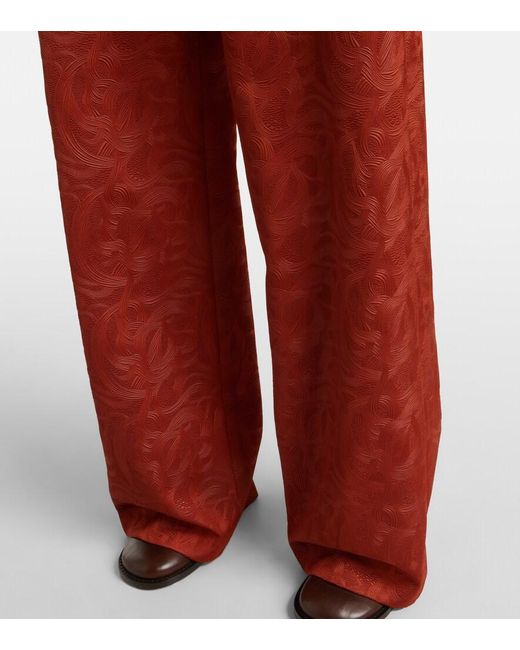 Dries Van Noten Red Jacquard Straight Pants