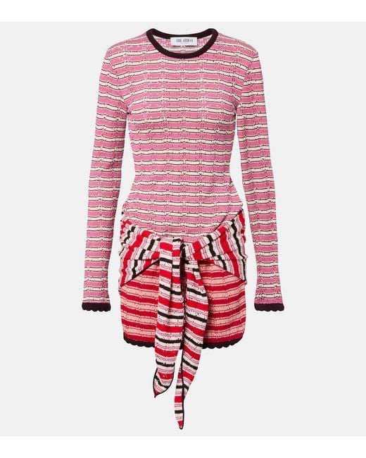 The Attico Red Striped Crochet Cotton Minidress