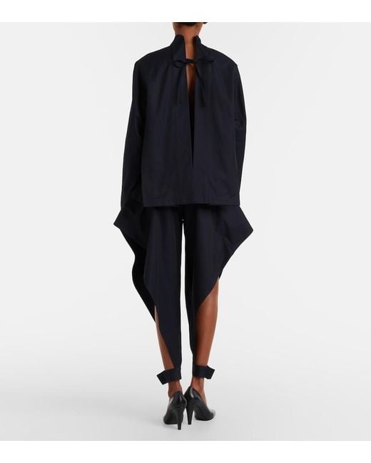 Alaïa Blue Ruffled Cotton Gabardine Tapered Pants