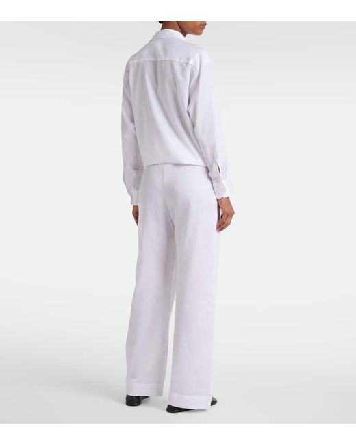 Leset White Yoko Mid-Rise Cotton Wide-Leg Pants