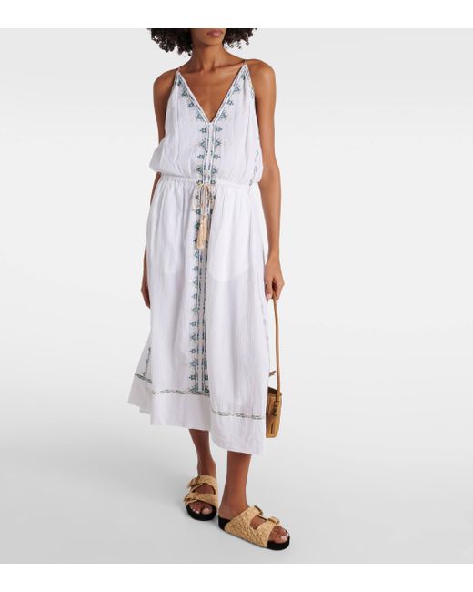Isabel Marant White Siana Embroidered Cotton Midi Dress