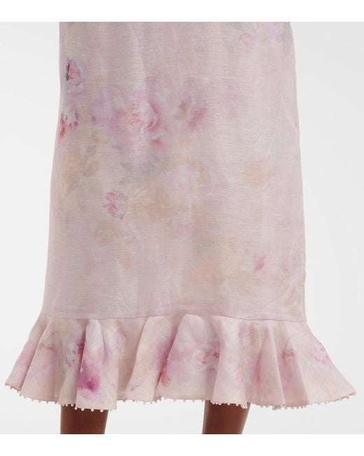 Zimmermann Pink Crush Linen And Silk Midi Dress