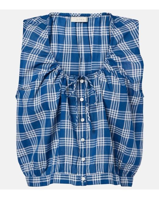 Doen Blue Theo Checked Cotton Top
