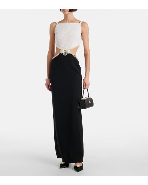 Self-Portrait Black Faux Pearl Cutout Crepe Gown