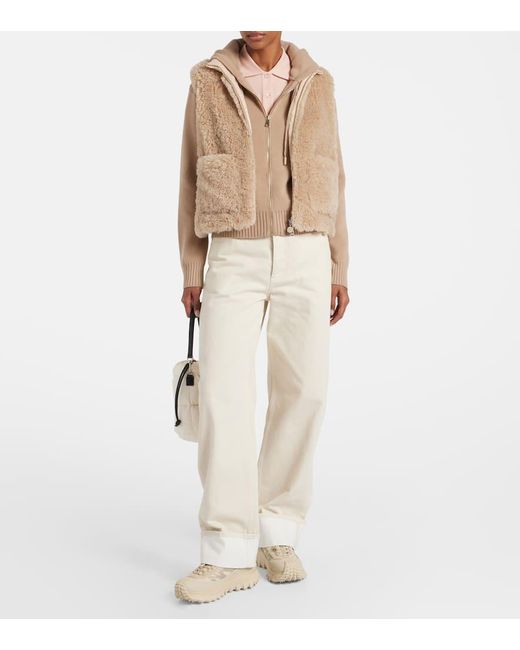 Moncler Natural Logo Faux Fur Down Vest