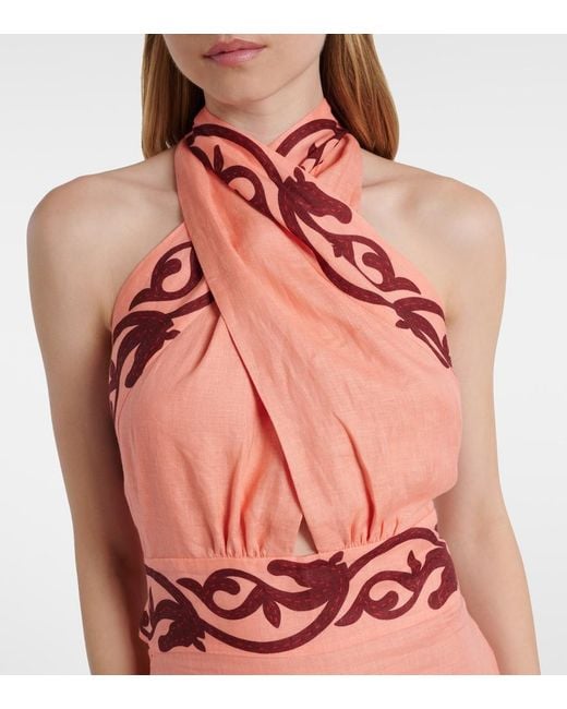 Johanna Ortiz Pink Energetic Patterns Linen Maxi Dress