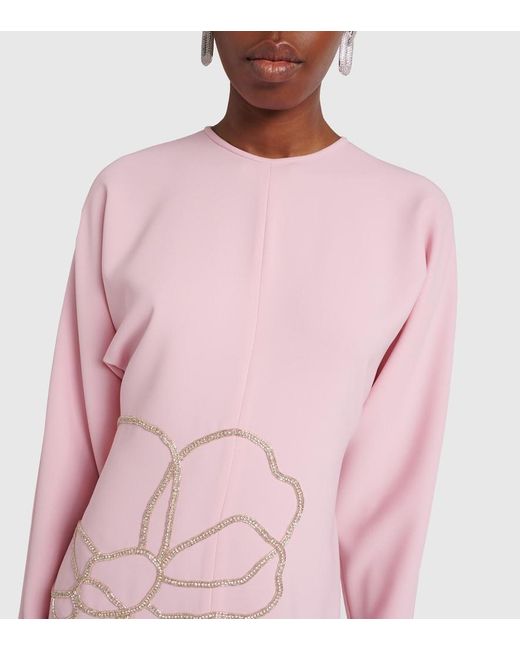 Costarellos Pink Avenna Embellished Crepe Midi Dress